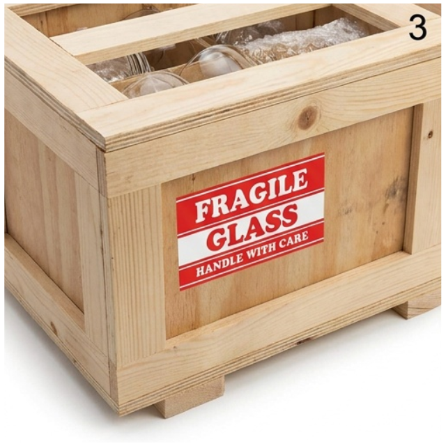 2PK Combo Fragile Handle with Care 5x8cm & Fragile Glass 3cm Sticker Rolls