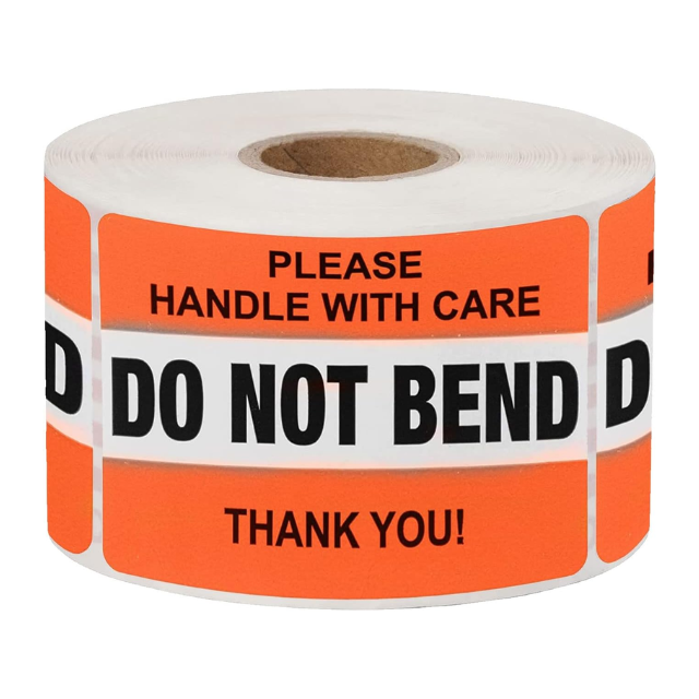 Do Not Bend High-Visibility Orange Warning Labels Sticker Roll 5x8cm- 500pc