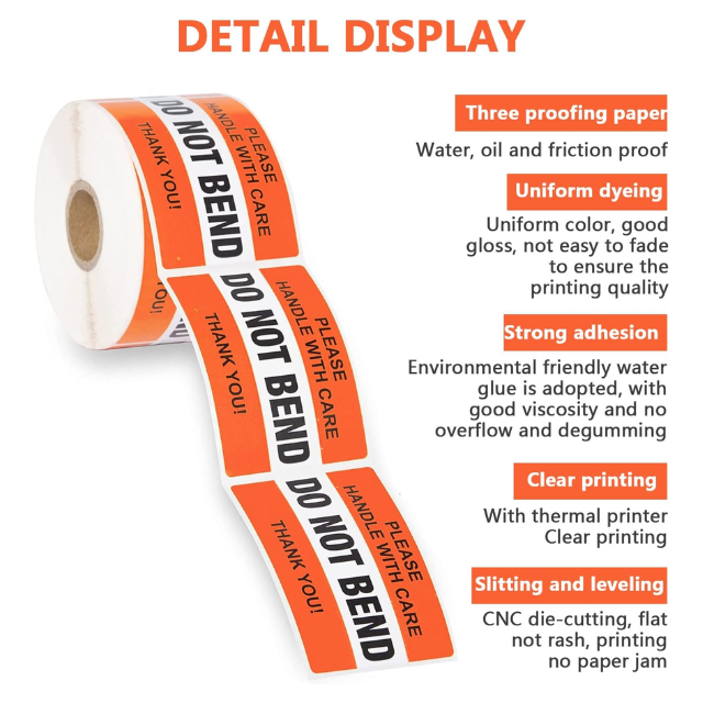 2PK Combo Do Not Bend & Fragile Warning Labels Sticker Roll 5x8cm- 500p/r