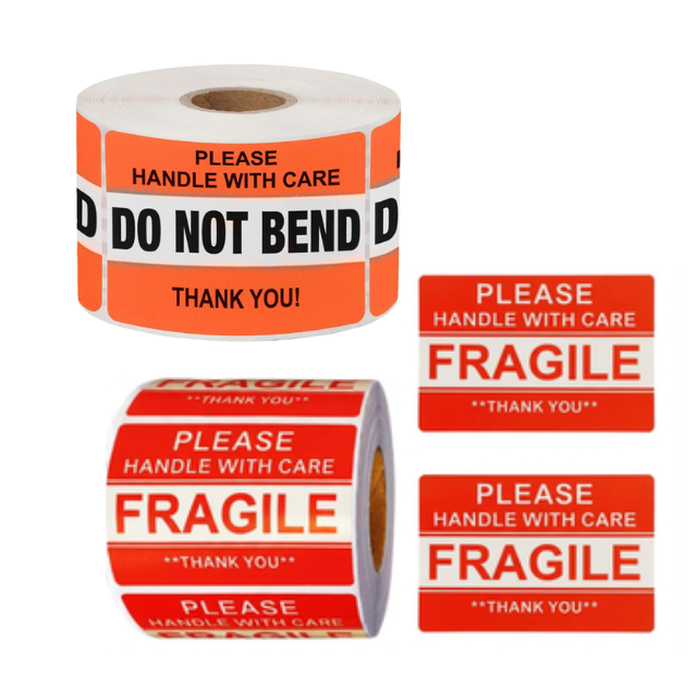 2PK Combo Do Not Bend & Fragile Warning Labels Sticker Roll 5x8cm- 500p/r