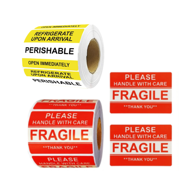 2PK Combo Food Safety Labels & Fragile Handle with Care Sticker Roll 500p/r