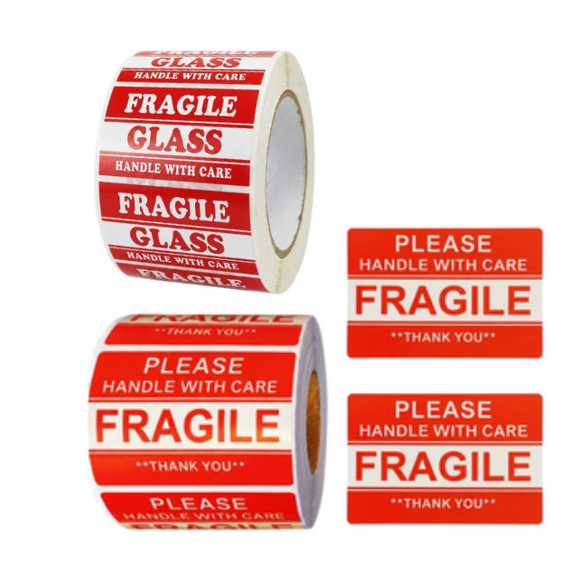 2PK Combo Fragile & Glass Handle With Care Sticker Roll 5x8cm 500p/r