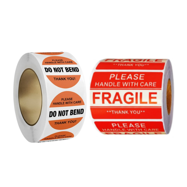 2PK Combo Do Not Bend & Fragile Warning Labels Sticker Roll 3cm- 500p/r