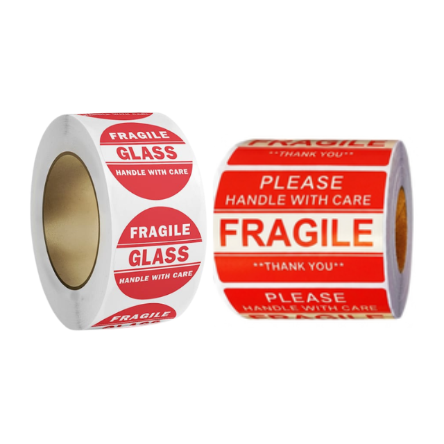 2PK Combo Fragile Handle with Care 5x8cm & Fragile Glass 3cm Sticker Rolls