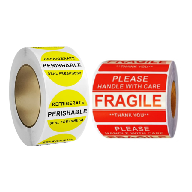 2PK Combo Food Safety Labels 3cm & Fragile Sticker Roll 5x8cm 500p/r