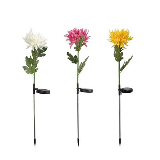 3-Pack Chrysanthemum Flower Solar Lights Outside Garden Patio Colour