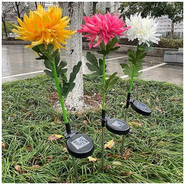 3-Pack Chrysanthemum Flower Solar Lights Outside Garden Patio Colour
