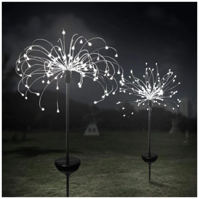 Solar Waterproof LED Firework lights Starburst Lights Garden Stake 2 Piece