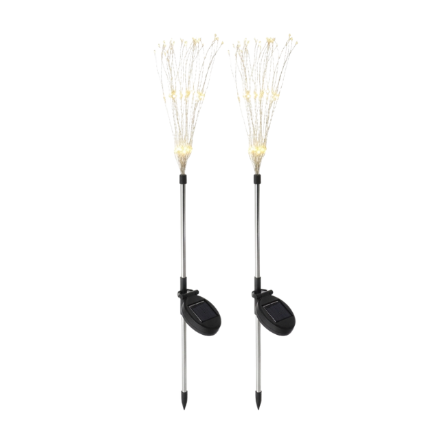 Solar Waterproof LED Firework lights Starburst Lights Garden Stake 2 Piece