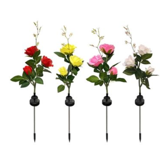 4 Pack 3 Head Rose Design Solar Light Garden Patio Outdoor Decorative