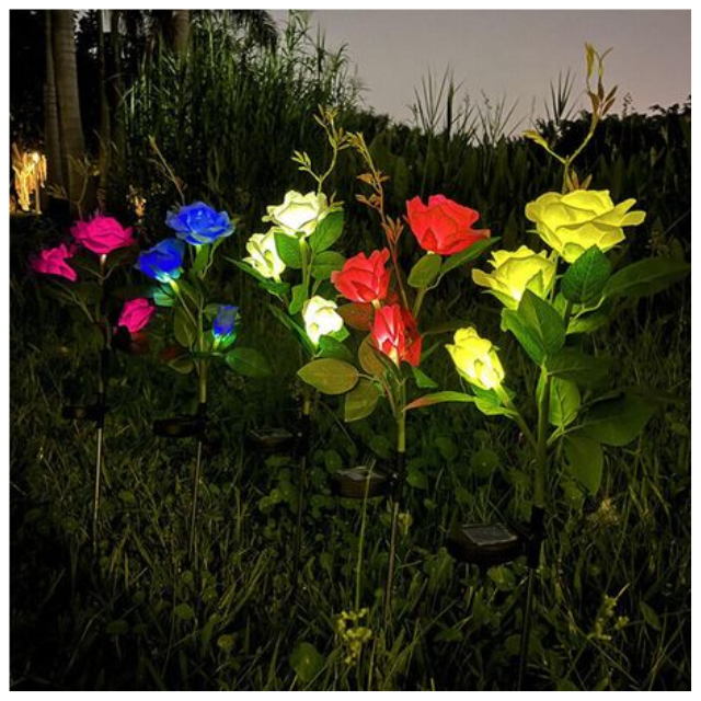 4 Pack 3 Head Rose Design Solar Light Garden Patio Outdoor Decorative