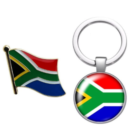 Novelty Gift South African Flag Lapel Pin Badge Souvenir and Keyring 2 pack
