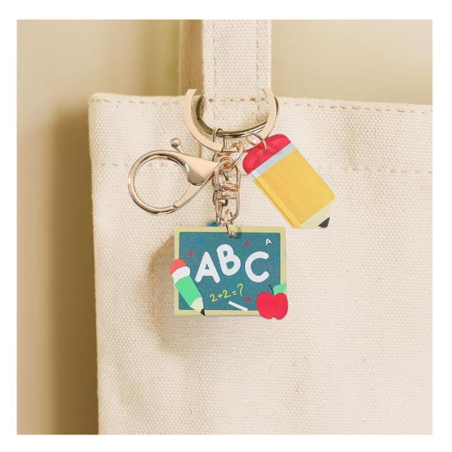 Teacher Appreciation Gift Keyrings with Variety Charms Pencil Novelty