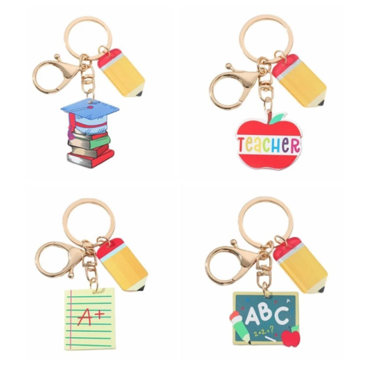 Teacher Appreciation Gift Keyrings with Variety Charms Pencil Novelty