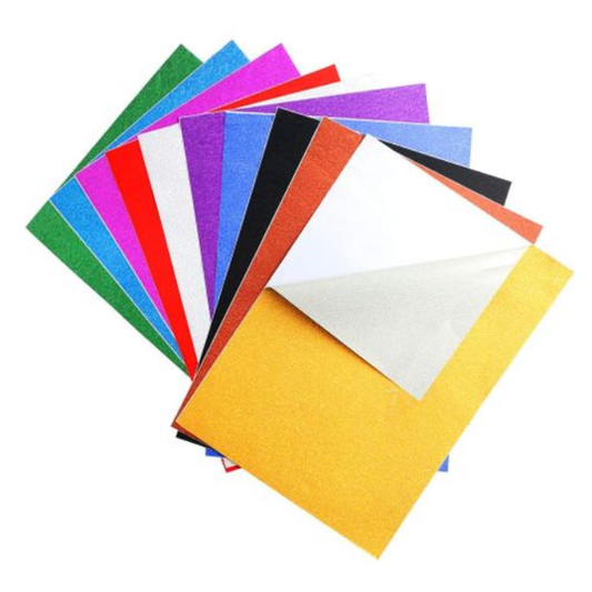 A4 10 Glitter Colour Self-Adhesive Craft Sheets Art School Scrapbook Decor