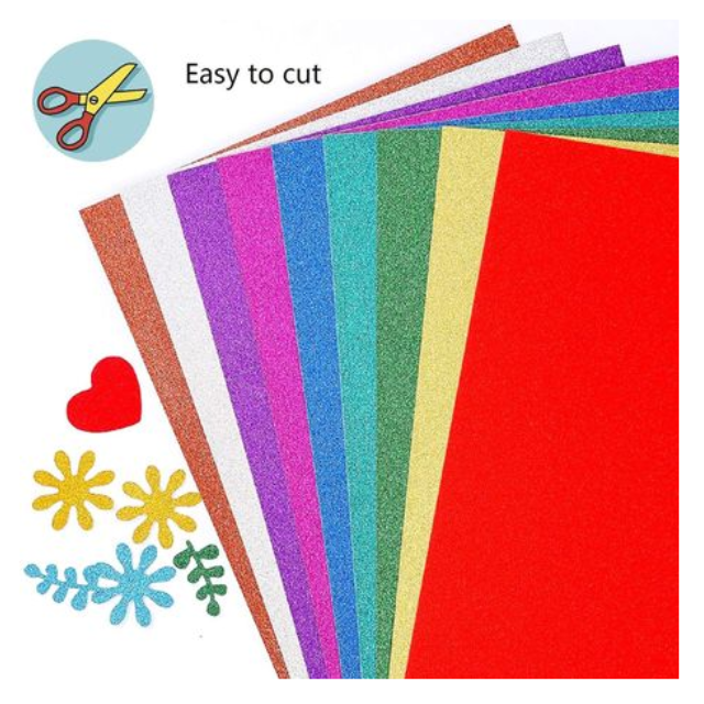 A4 10 Glitter Colour Self-Adhesive Craft Sheets Art School Scrapbook Decor