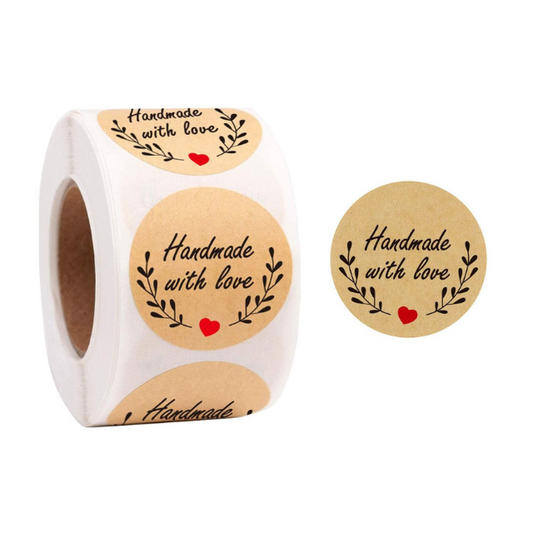 Kraft hand made with love Business stickers bakery florist gift - 500 pieces