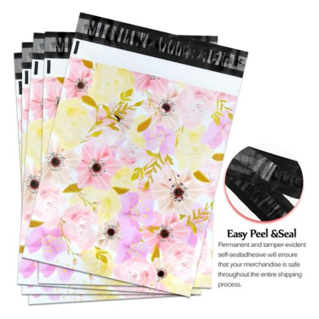 100 White Gold Floral Thank You Polymailers Packaging 25x33cm self-adhesive