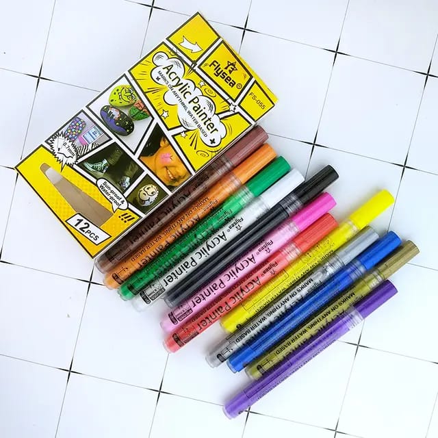 12 Colour Set Acrylic Painter Markers Arts&Crafts Scrapbooking