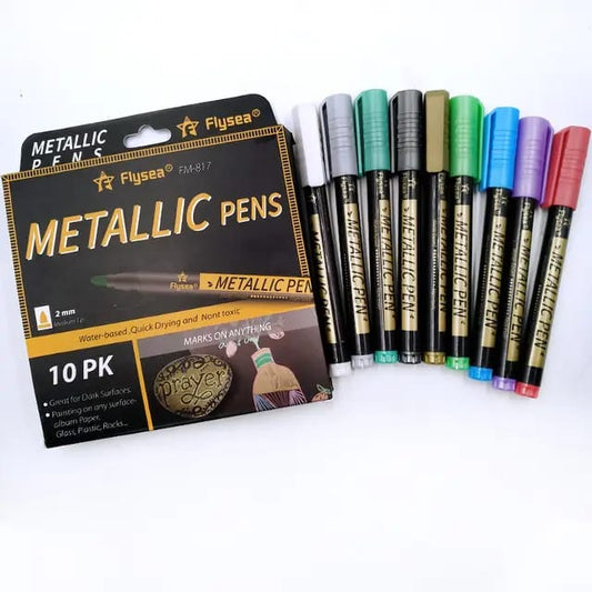 10 Metallic Pens Art & Crafts Scrapbook Hobby Rock-Glass-Plastic Painting Gift