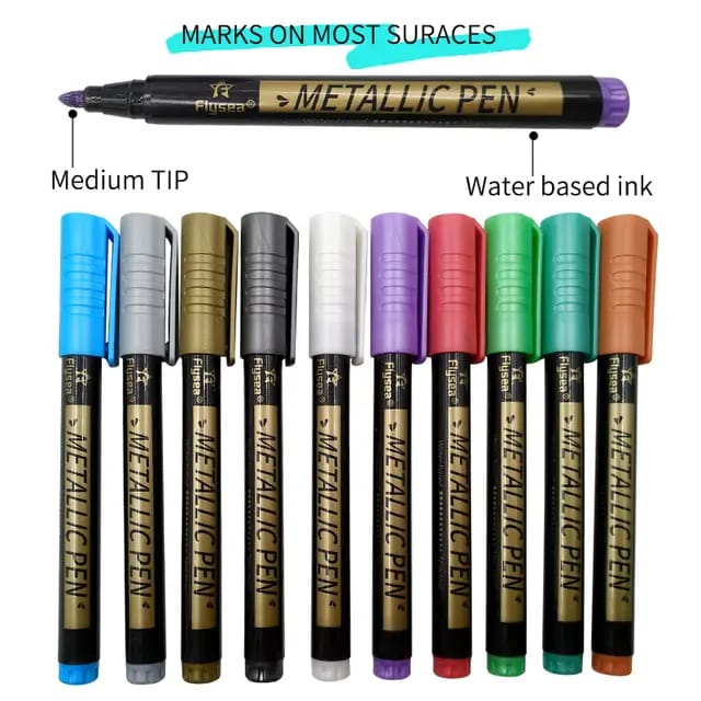 10 Metallic Pens Art & Crafts Scrapbook Hobby Rock-Glass-Plastic Painting Gift