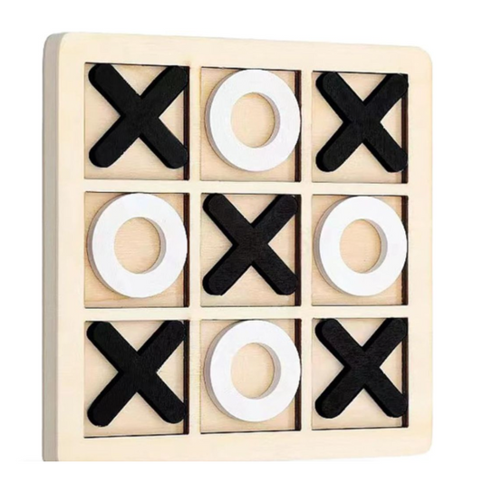 Wooden Tic Tac Toe X&O's Table Board Game -Black & White