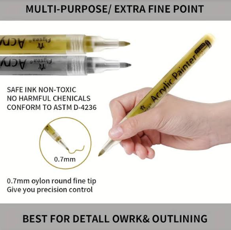 10 Acrylic Permanent Marker Pens Black-White-Silver- Gold