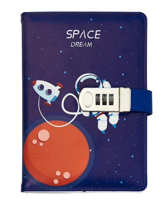 Combination Lock A5 Notebook Diary Journal Soft PU Leather Cover OuterSpace -Red Moon