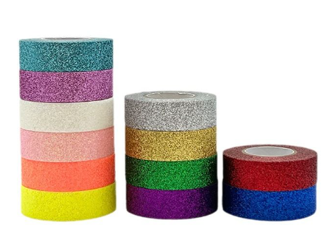 12 Sparkly Glitter Washi Tapes - 5M