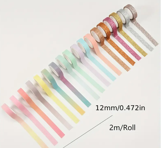 18 Macaron Glitter Washi Tape- 2M