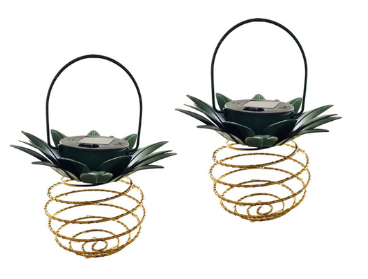 2 Pack Hanging Pineapple Solar Garden Decorative Warm LED Light Lantern