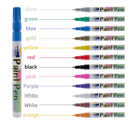 12 Colour Oil Based Permanent Paint Markers 0.7mm Tip