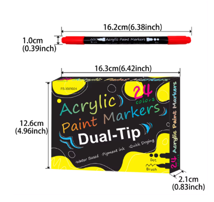 24 Dual Tip Acrylic Paint Marker Pens Brush & Dot Tip