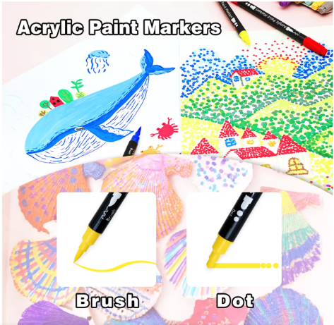 24 Dual Tip Acrylic Paint Marker Pens Brush & Dot Tip