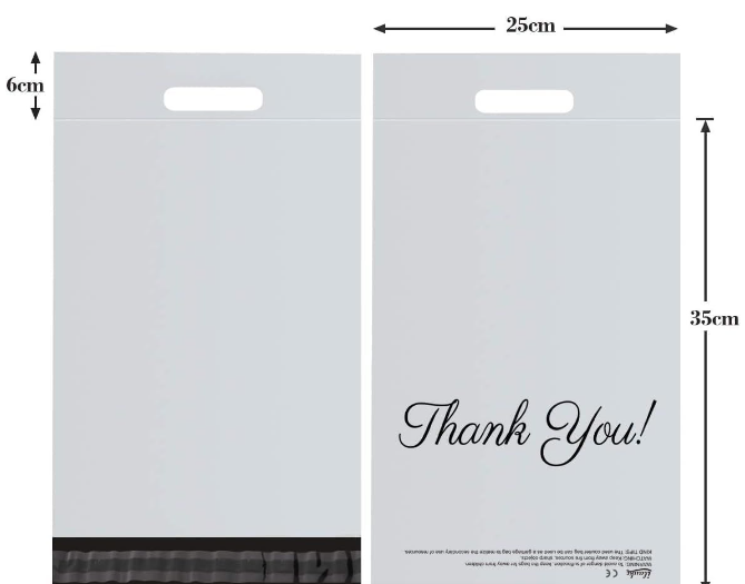 100 White Thank You Polymailers Packaging 25x33cm