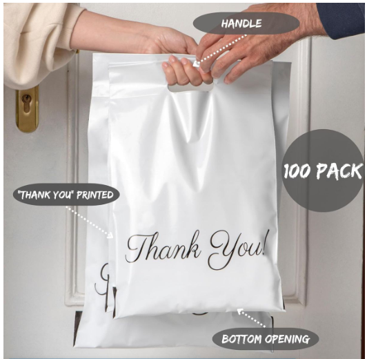 100 White Thank You Polymailers Packaging 25x33cm