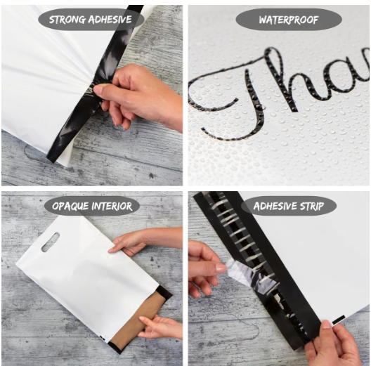 100 White Thank You Polymailers Packaging 25x33cm