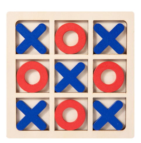 Wooden Tic Tac Toe X&O's Table Board Game -Blue & Red