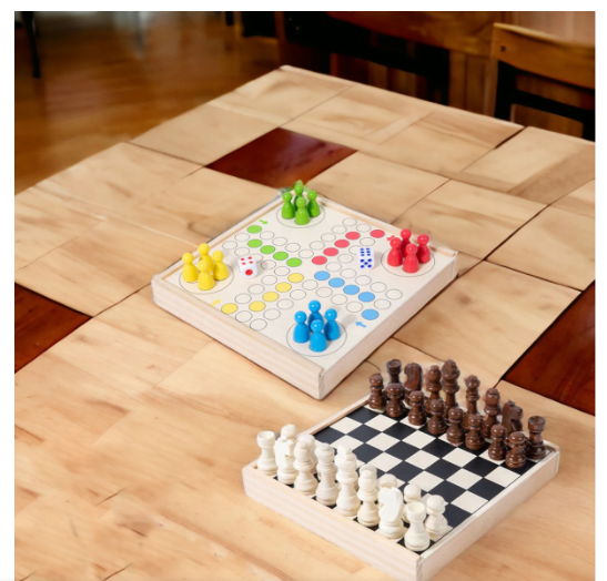 2 in 1 Wooden Ludo and Flying Chess Board Game Travel Portable Kids Adult