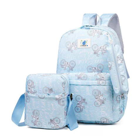 3 Piece Boy/Girl Bicycle Print Backpack Set Pencil Case Lunch Bag School - Blue Bicycle