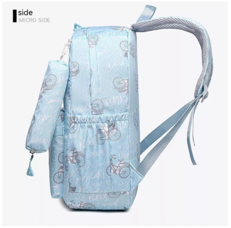 3 Piece Boy/Girl Bicycle Print Backpack Set Pencil Case Lunch Bag School - Blue Bicycle