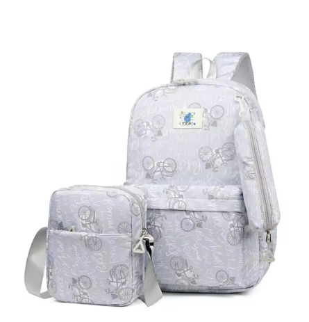 3 Piece Boy/Girl Bicycle Print Backpack Set Pencil Case Lunch Bag School - Grey Bicycle