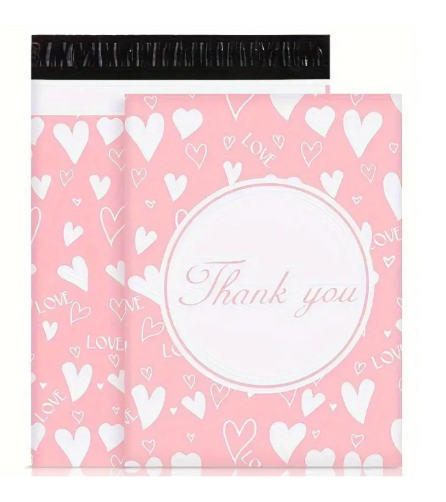 100  Pink White Heart  25x33cm Self-Adhesive Gift Bag Polymailers Packaging