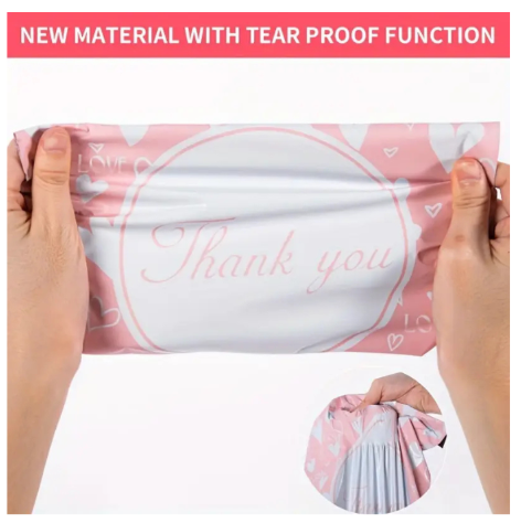 100  Pink White Heart  25x33cm Self-Adhesive Gift Bag Polymailers Packaging
