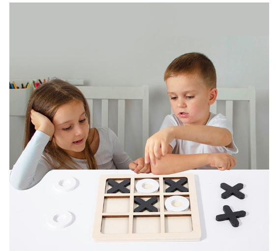 Wooden Tic Tac Toe X&O's Table Board Game -Black & White