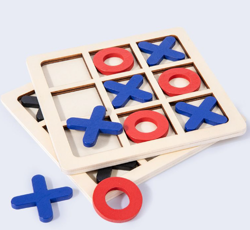 Wooden Tic Tac Toe X&O's Table Board Game -Blue & Red