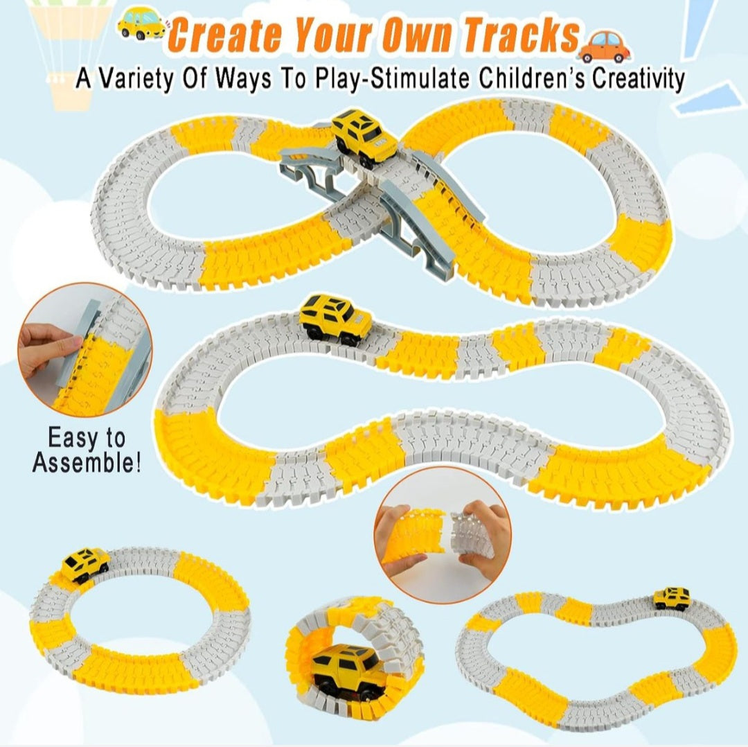 276 piece Construction Railway Track Building Set with Electric Race Trucks