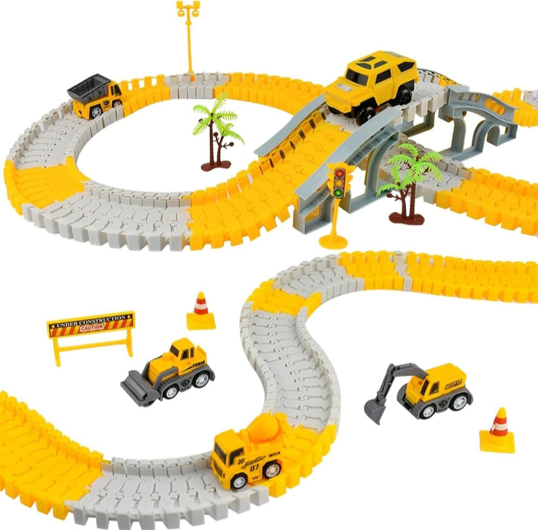 276 piece Construction Railway Track Building Set with Electric Race Trucks