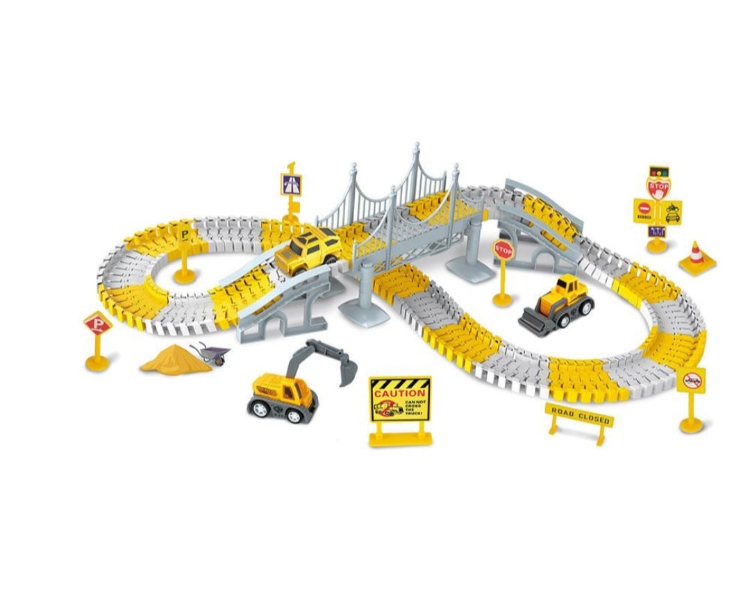 276 piece Construction Railway Track Building Set with Electric Race Trucks