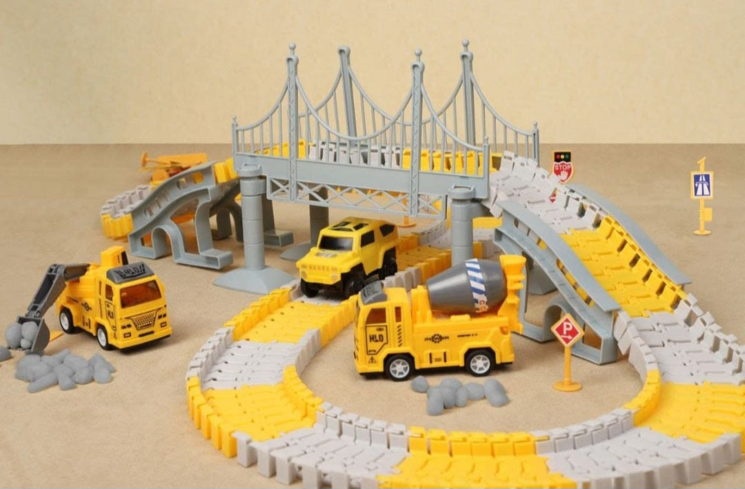 276 piece Construction Railway Track Building Set with Electric Race Trucks